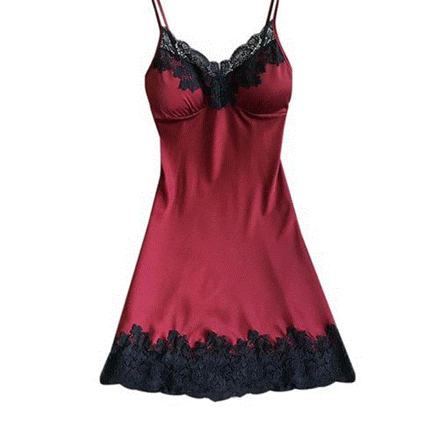 2021 High quality Women Fashion Soft and Comfortable Sexy Padded V-Neck Lace Strappy Underwear Nightdress Sleepwear