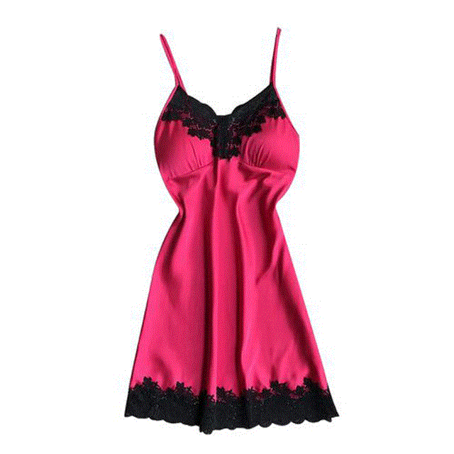 2021 High quality Women Fashion Soft and Comfortable Sexy Padded V-Neck Lace Strappy Underwear Nightdress Sleepwear