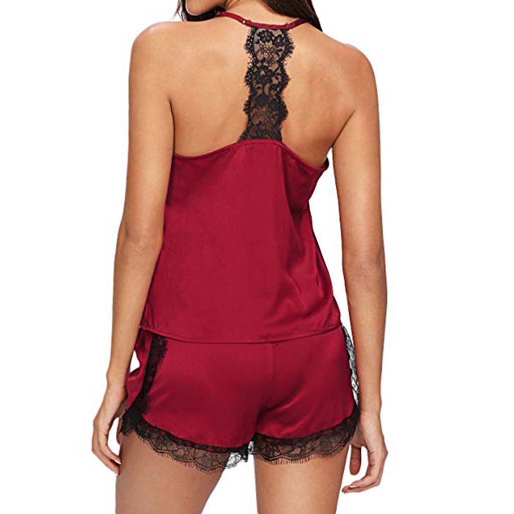 2021 High quality Women Sleepwear Sleeveless Strap Nightwear Shorts Lace Trim Top Pajama Sets Sexy Stylish Comfortable