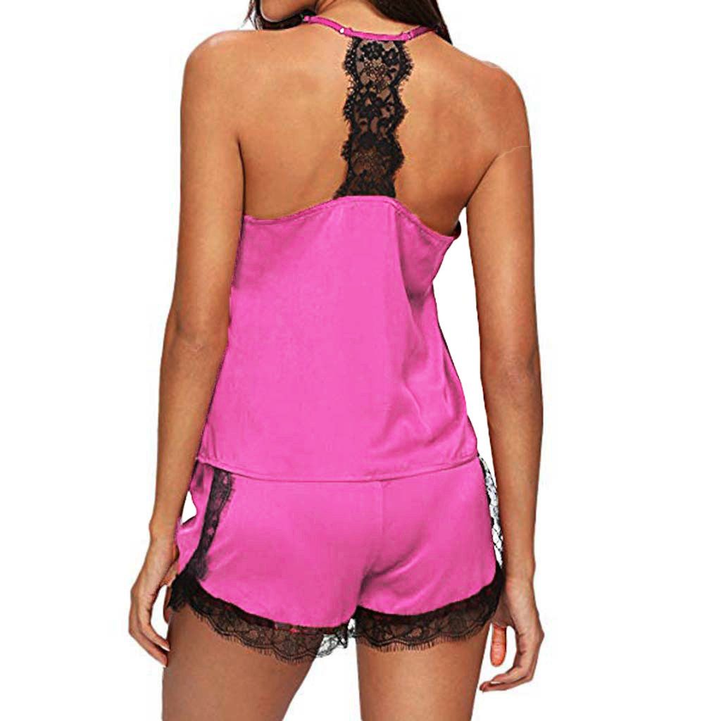 2021 High quality Women Sleepwear Sleeveless Strap Nightwear Shorts Lace Trim Top Pajama Sets Sexy Stylish Comfortable