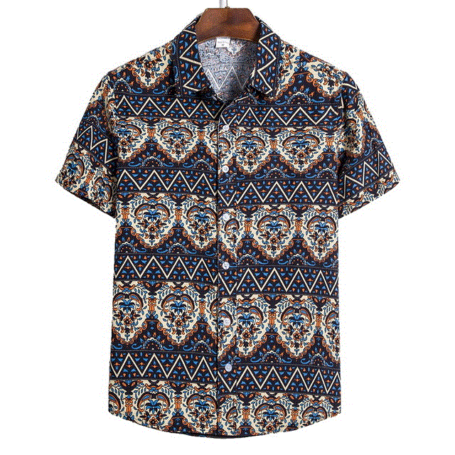 2021 High quality Men Shirts Short Sleeve Printed Casual Blouse Shirt Male Short Summer Geometric Plus Size Shirts