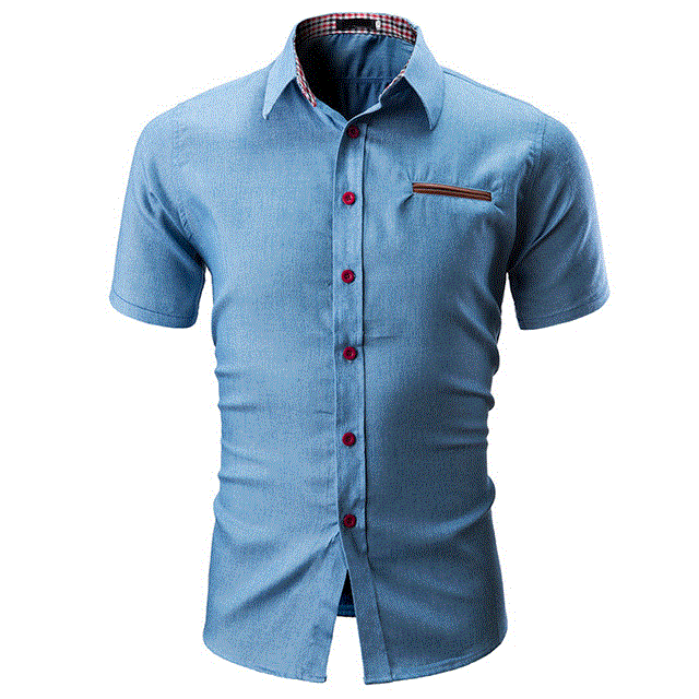 2021 High quality Fashion Denim Shirt Men Slim Fit  Men Shirt Fashion Solid Color Male Casual Short Sleeve Shirt