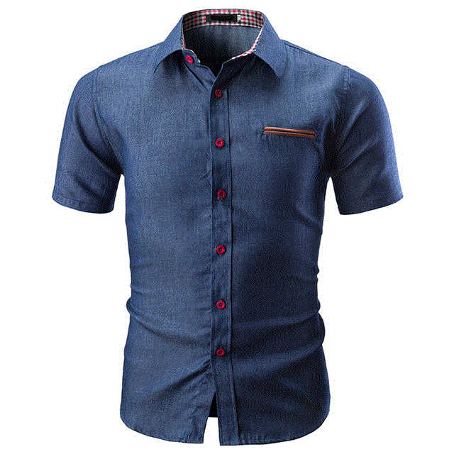 2021 High quality Fashion Denim Shirt Men Slim Fit  Men Shirt Fashion Solid Color Male Casual Short Sleeve Shirt
