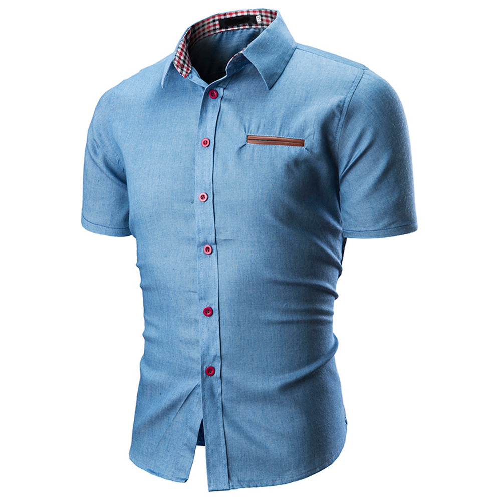 2021 High quality Fashion Denim Shirt Men Slim Fit  Men Shirt Fashion Solid Color Male Casual Short Sleeve Shirt