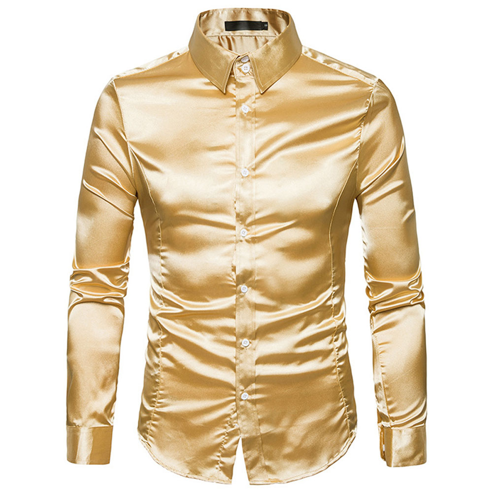 2021 High quality Men Silk Shirt Men Satin Smooth Tuxedo Business Shirt Men Casual Slim Fit Shiny Wedding Dress Shirts