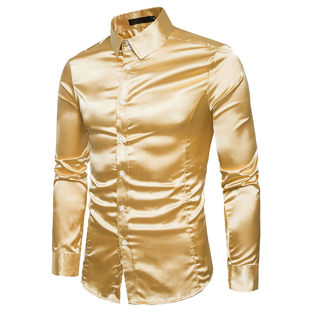 2021 High quality Men Silk Shirt Men Satin Smooth Tuxedo Business Shirt Men Casual Slim Fit Shiny Wedding Dress Shirts