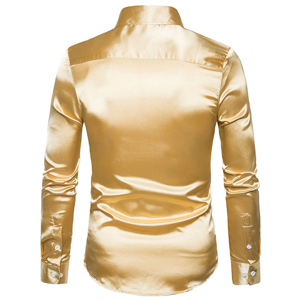 2021 High quality Men Silk Shirt Men Satin Smooth Tuxedo Business Shirt Men Casual Slim Fit Shiny Wedding Dress Shirts