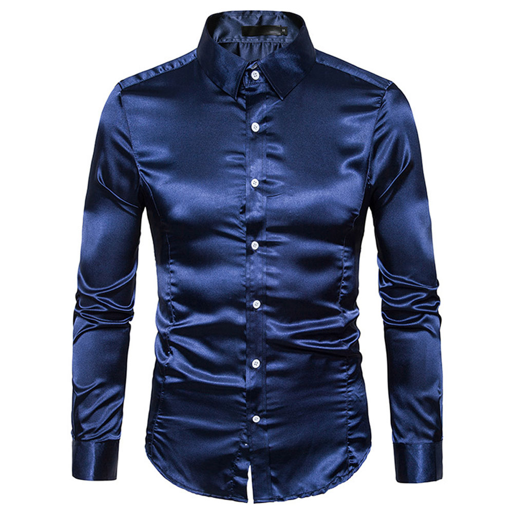 2021 High quality Men Silk Shirt Men Satin Smooth Tuxedo Business Shirt Men Casual Slim Fit Shiny Wedding Dress Shirts