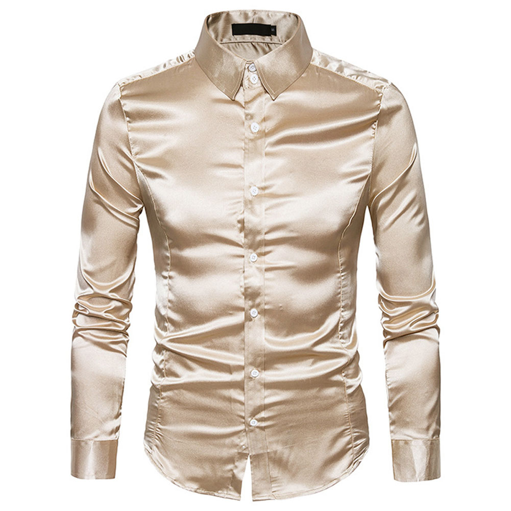 2021 High quality Men Silk Shirt Men Satin Smooth Tuxedo Business Shirt Men Casual Slim Fit Shiny Wedding Dress Shirts