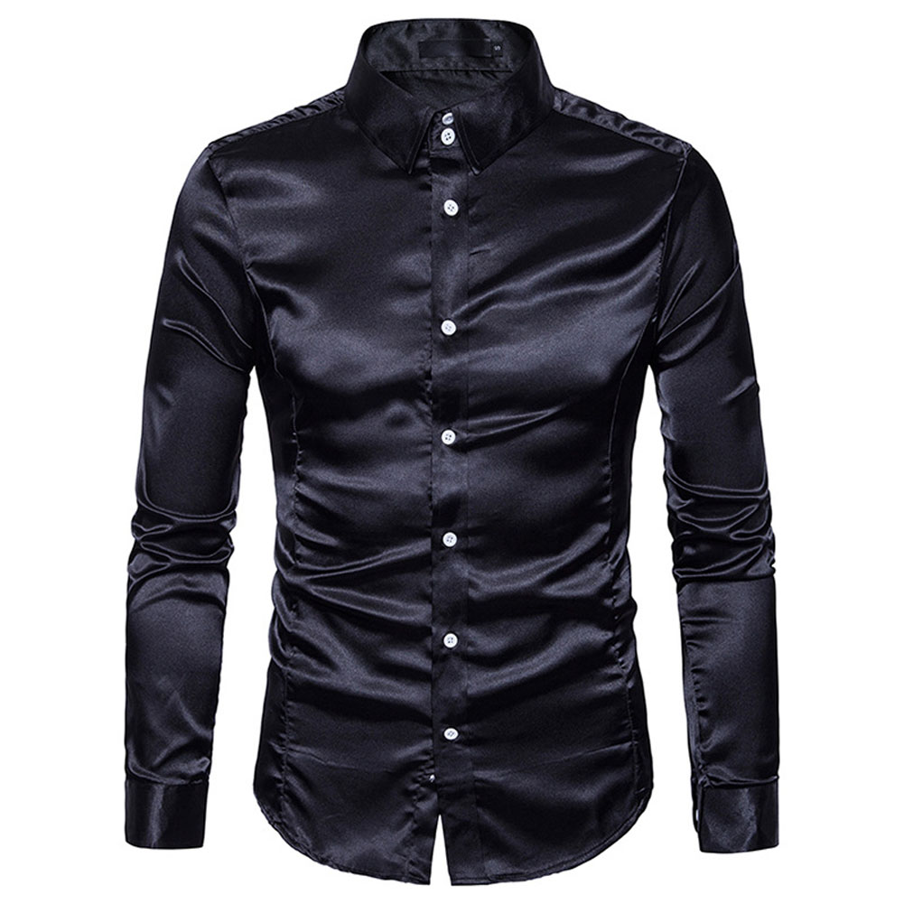 2021 High quality Men Silk Shirt Men Satin Smooth Tuxedo Business Shirt Men Casual Slim Fit Shiny Wedding Dress Shirts