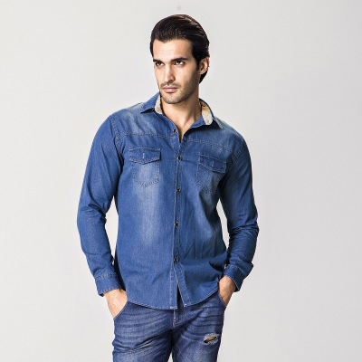 2021 High quality Fashion Men Denim Shirt Long Sleeve Mens Casual Male Jean Shirts High Quality men clothing