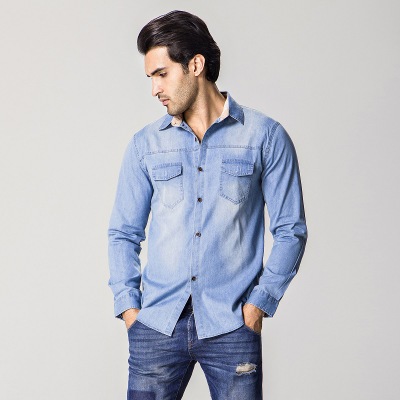 2021 High quality Fashion Men Denim Shirt Long Sleeve Mens Casual Male Jean Shirts High Quality men clothing