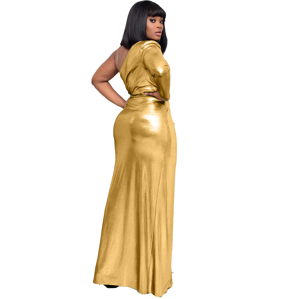 2021 High quality Women Sexy Fashion One Shoulder Long Dresses Package Hip Evening Party Club Maxi Dress Dinner Robe