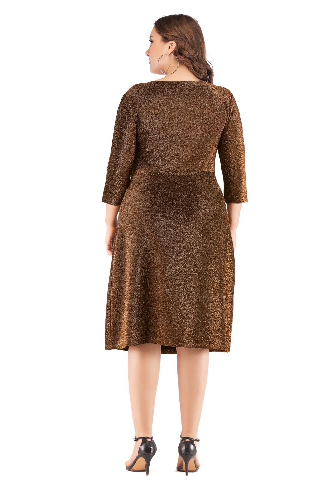 2021 High quality Fashion Sequined Party Dresses Evening Women V Neck High Waist Midi Dress Plus Size Women Clothing