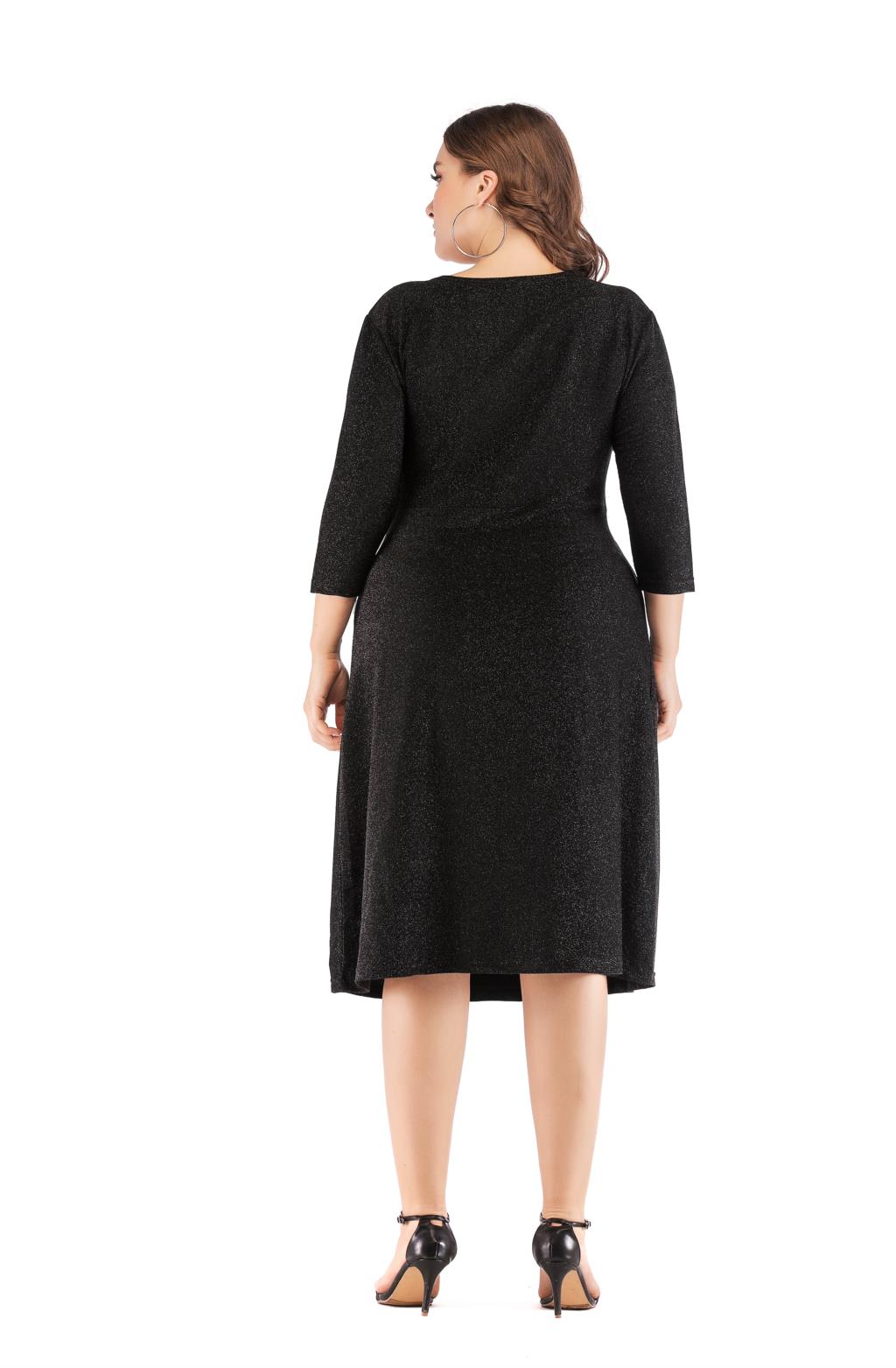 2021 High quality Fashion Sequined Party Dresses Evening Women V Neck High Waist Midi Dress Plus Size Women Clothing