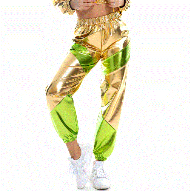 2021 High quality Women Reflective Long Pants with Pockets High Waist Loose  Patchwork Trousers Club Jogger Pants