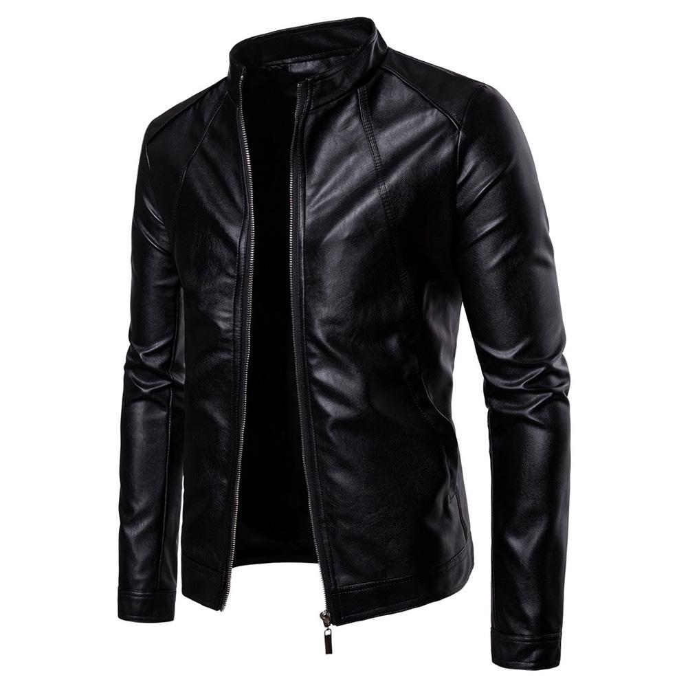 2021 High quality Men Slim Jacket Fashion Solid Color Winter Jackets Windproof Black Leather Jacket kurtka skorzana