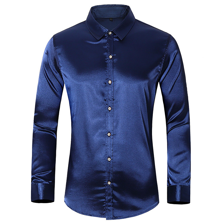 2021 High quality Men Imitation Silk Long Sleeve Shirts Autumn Fashion Casual Solid Color Brand Shirt Male Plus Size
