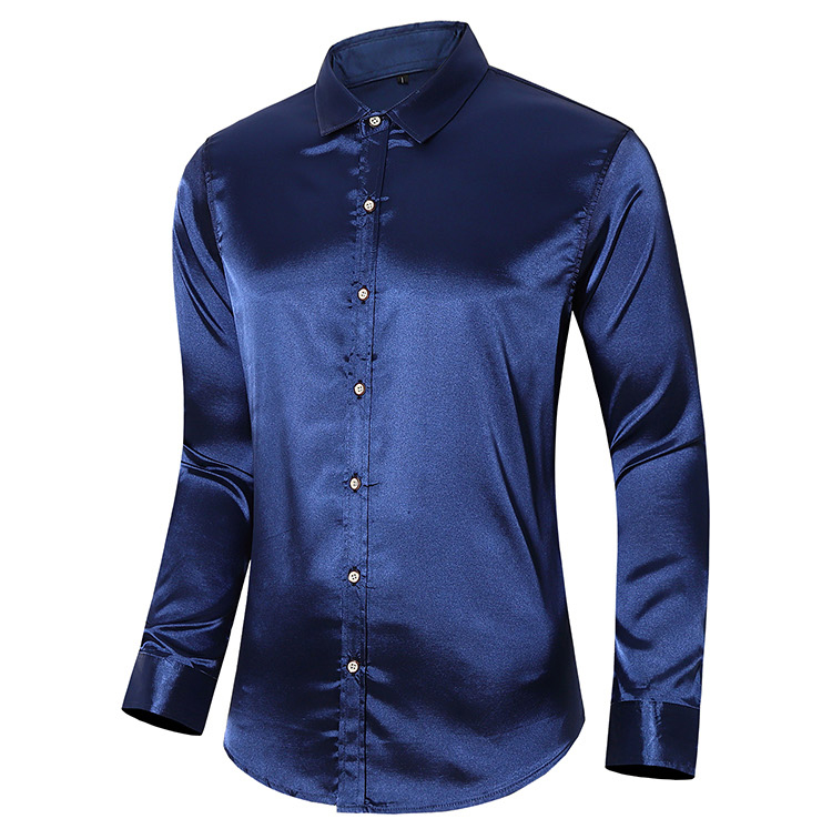 2021 High quality Men Imitation Silk Long Sleeve Shirts Autumn Fashion Casual Solid Color Brand Shirt Male Plus Size
