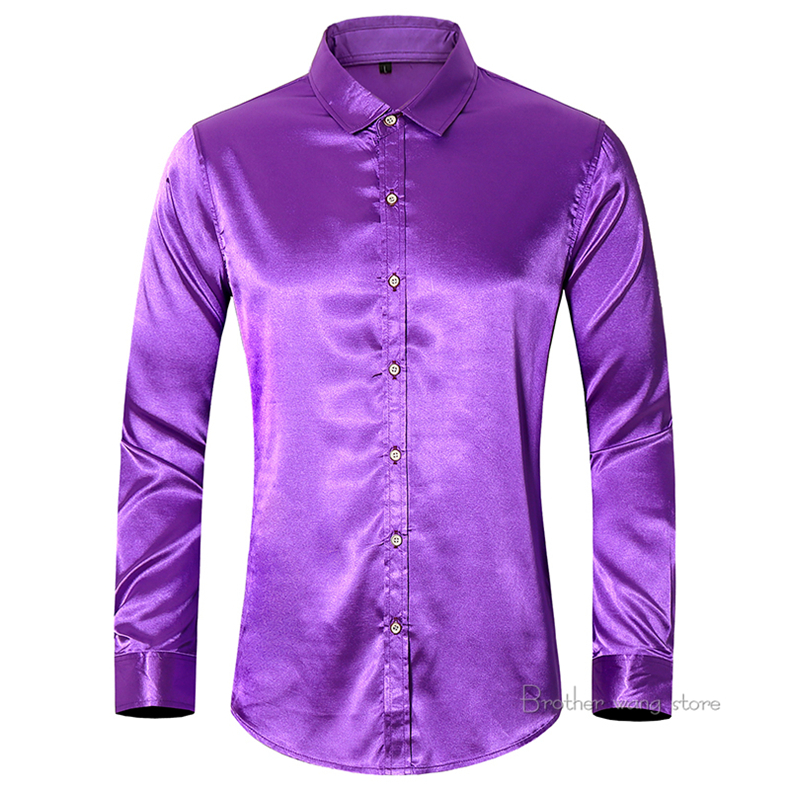 2021 High quality Men Imitation Silk Long Sleeve Shirts Autumn Fashion Casual Solid Color Brand Shirt Male Plus Size
