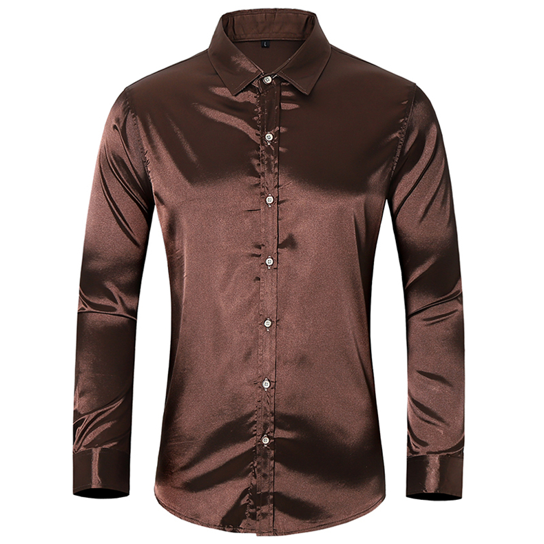 2021 High quality Men Imitation Silk Long Sleeve Shirts Autumn Fashion Casual Solid Color Brand Shirt Male Plus Size