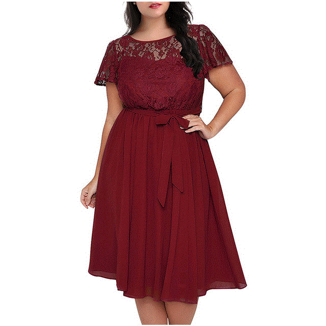 2021 High quality Women Sexy Lace Dress Summer Ladies Plus Size O-Neck Fit And Flare Dress Fashion dresses