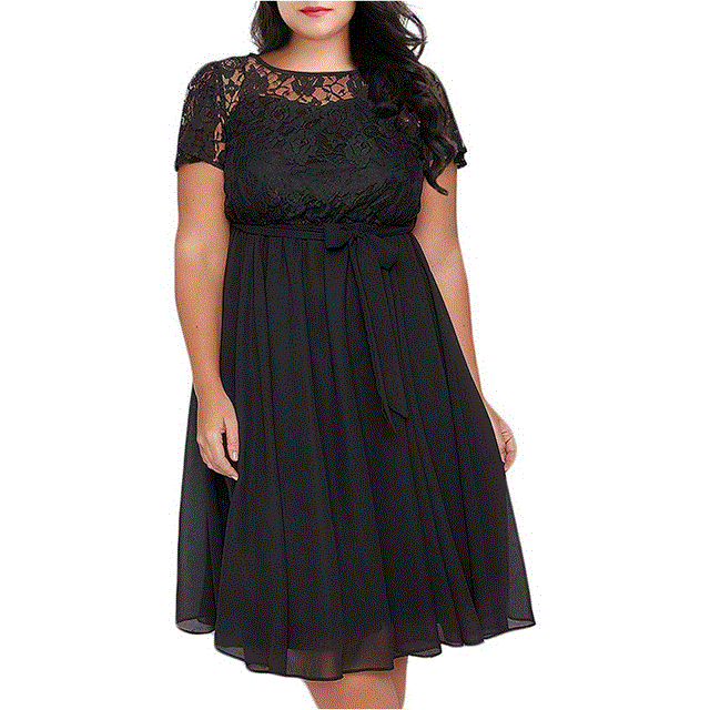 2021 High quality Women Sexy Lace Dress Summer Ladies Plus Size O-Neck Fit And Flare Dress Fashion dresses