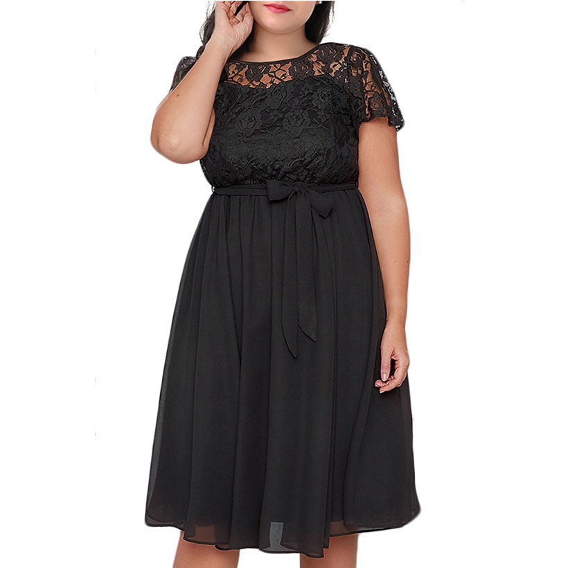 2021 High quality Women Sexy Lace Dress Summer Ladies Plus Size O-Neck Fit And Flare Dress Fashion dresses