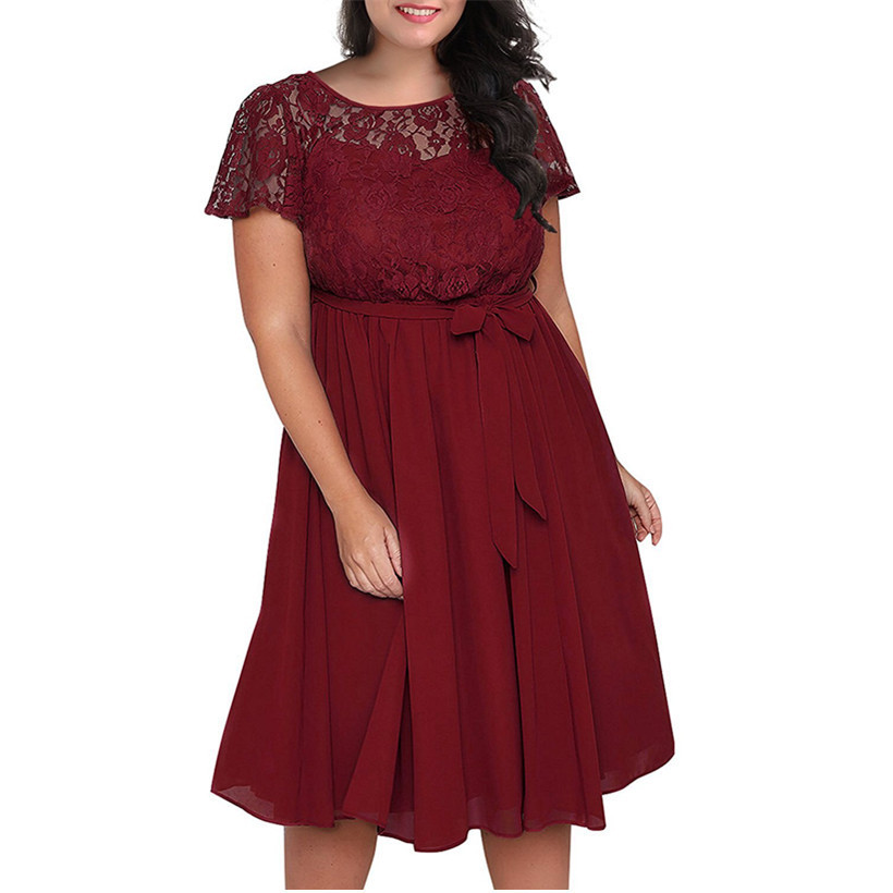 2021 High quality Women Sexy Lace Dress Summer Ladies Plus Size O-Neck Fit And Flare Dress Fashion dresses