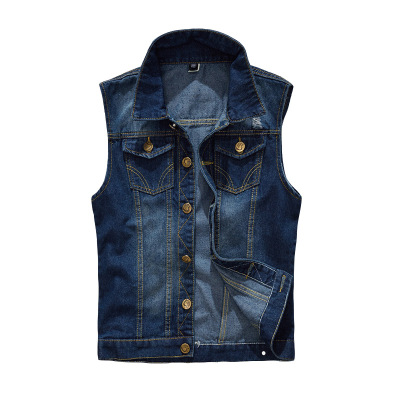 2021 High quality Denim Vest Men's Jacket Sleeveless Casual Waistcoat Jean Coat Ripped Slim Fit Male Jacket Cowboy