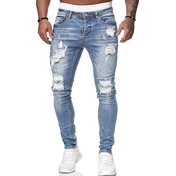 2021 High quality Men's Sweatpants Sexy Hole Jeans Pants Casual Summer Autumn Male Ripped Skinny Trousers Slim Pants