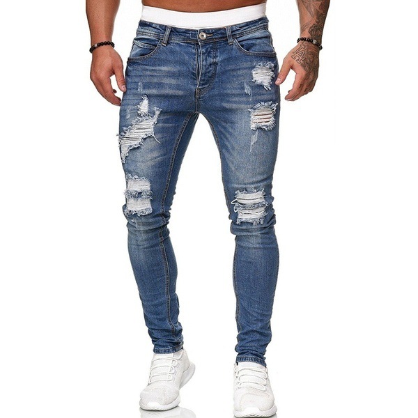 2021 High quality Men's Sweatpants Sexy Hole Jeans Pants Casual Summer Autumn Male Ripped Skinny Trousers Slim Pants