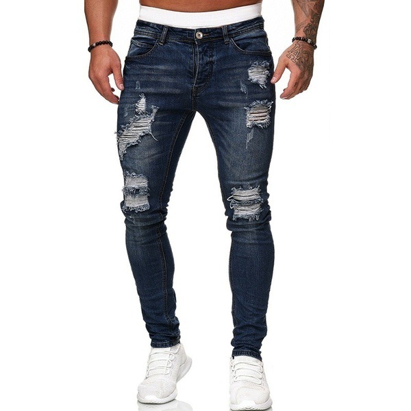 2021 High quality Men's Sweatpants Sexy Hole Jeans Pants Casual Summer Autumn Male Ripped Skinny Trousers Slim Pants