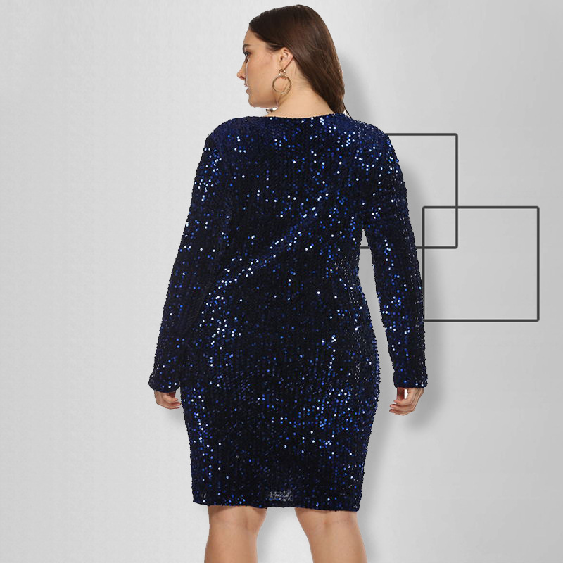 2021 High quality Sexy Sequin Plus Size Bodycon Dress Women Autumn V Neck Long Sleeve Large Size Bodycon Party Dress