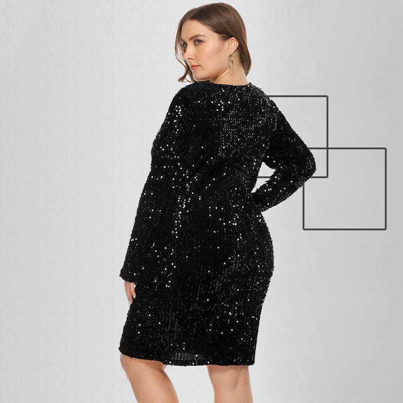 2021 High quality Sexy Sequin Plus Size Bodycon Dress Women Autumn V Neck Long Sleeve Large Size Bodycon Party Dress