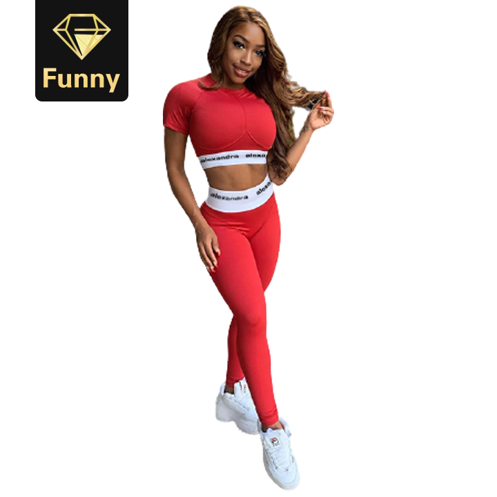 2021 High quality Two piece set women stretchy sportswear o-neck crop tops slim leggings matching sets femal gymwear