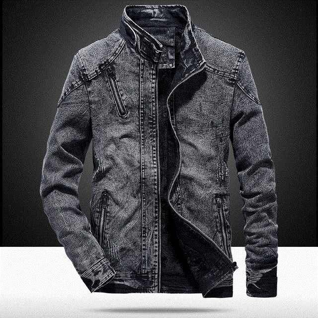 2021 High quality Vintage Mens Denim Jacket Solid Casual Mens Jeans Coat Fashion Stand Clothes Men Black Blue Jackets