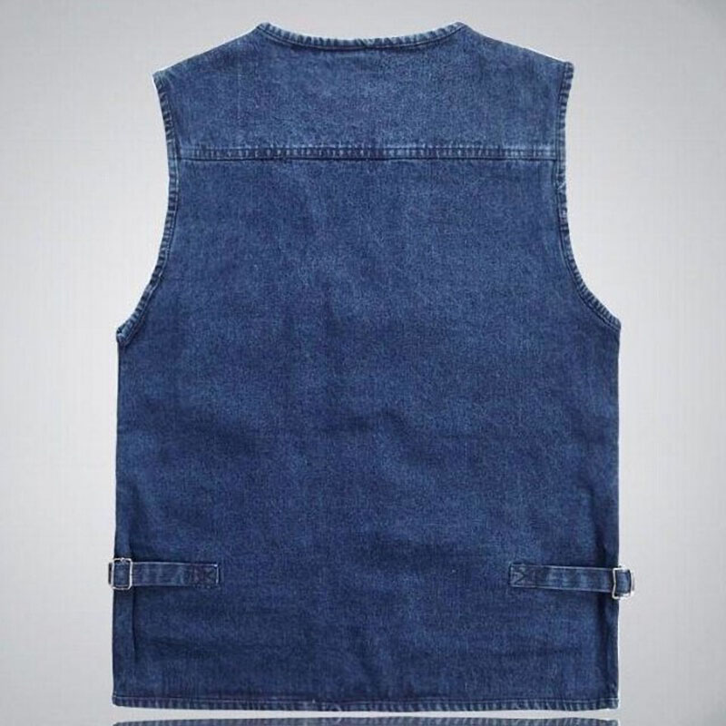 2021 High quality Men V-Neck Classic Denim Vest Mens Casual Waistcoat with Many Pockets Sleeveless Jackets Big Size