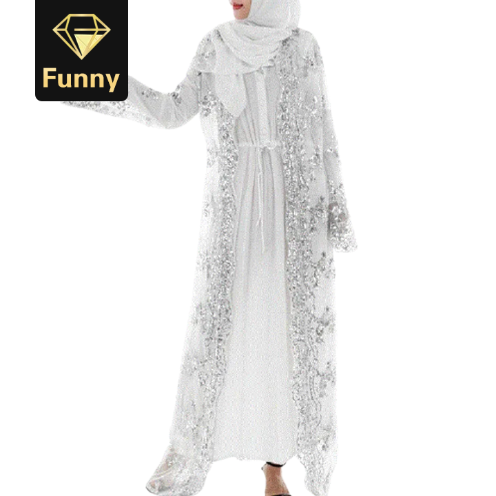 2021 High quality Muslim Dress Luxury High Class Sequins Embroidery long skirt Women's clothing L Pink 2 piece set