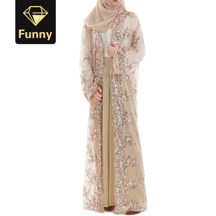 2021 High quality Muslim Dress Luxury High Class Sequins Embroidery long skirt Women's clothing L Pink 2 piece set