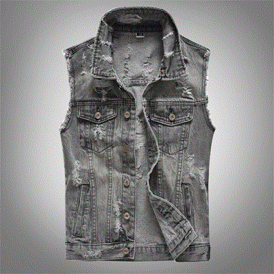 2021 High quality Spring Autumn Vintage Mens Denim Vest Male Retor Sleeveless Jackets Men Ripped Hole Jean Clothing