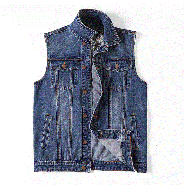 2021 High quality Brand Denim Vest Men Outdoors Cotton Multi Pocket Sleevless Jean Jacket Waistcoat Coat Plus Size