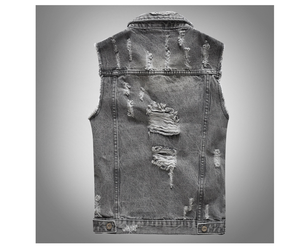 2021 High quality Spring Autumn Vintage Mens Denim Vest Male Retor Sleeveless Jackets Men Ripped Hole Jean Clothing