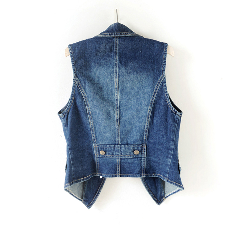 2021 High quality Woman Sleeveless Denim Vest Summer Suit Collar Denim Gilet Casual Short Jackets Femme Slim Waistcoat