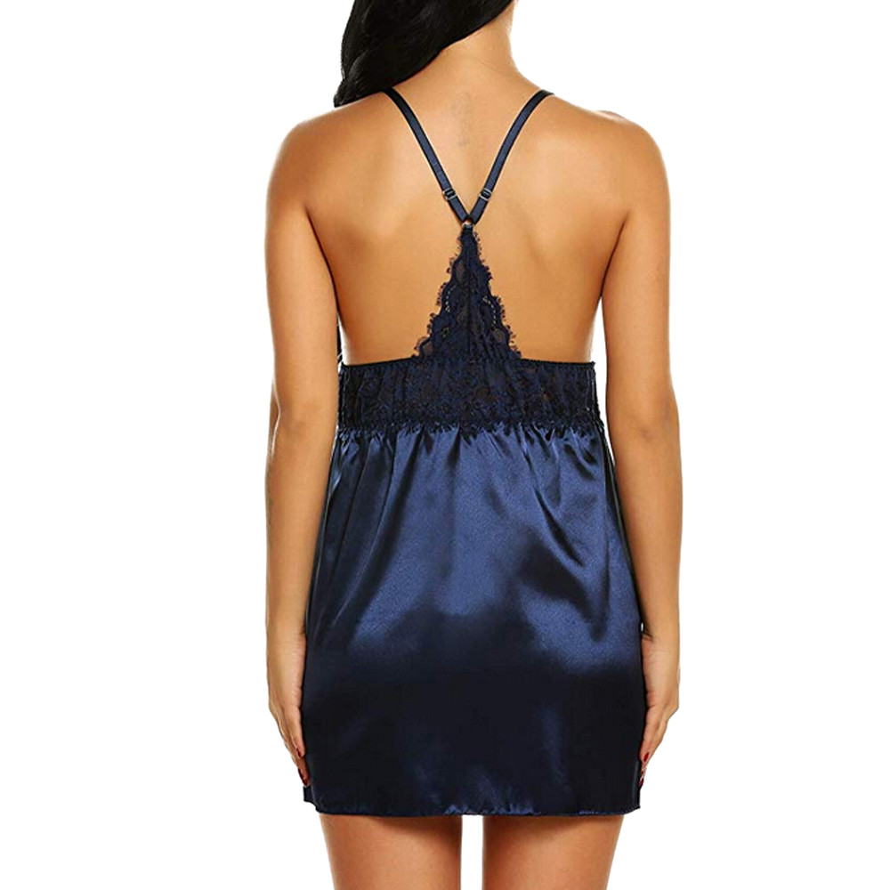 2021 High quality Women Lingerie Lace Chemise Nightgown Satin Nightwear Silk Slip Dress  Plus Size Bow Sleepwear