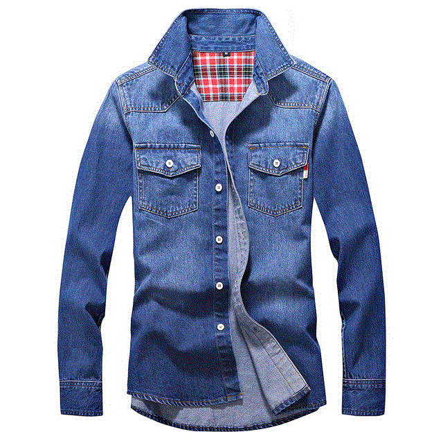 2021 High quality Denim Shirt Men Cotton Jeans Shirt Fashion Autumn Long Sleeve Cowboy Shirt Stylish Wash Slim Tops