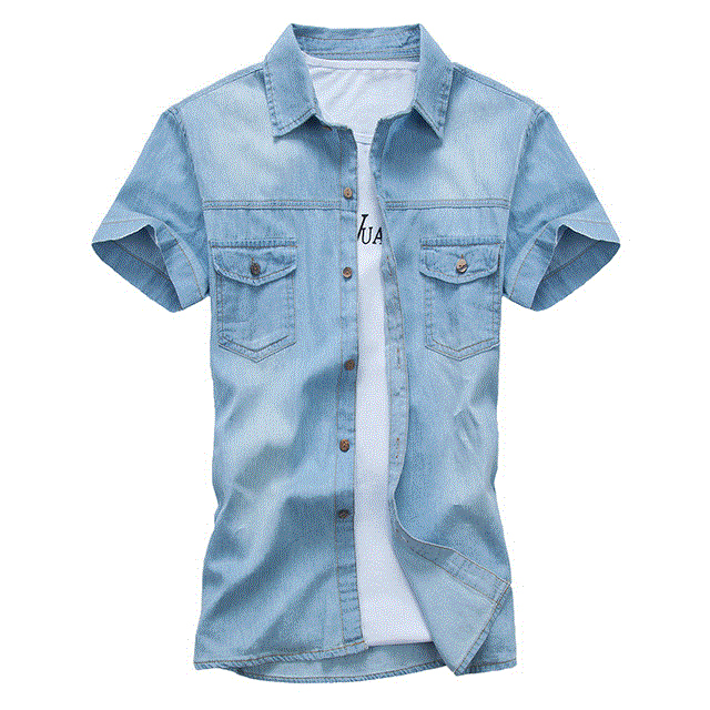 2021 High quality Summer Men Cotton Denim Shirt Big Size Lapel Thin Short Sleeve Shirt Men Casual Slim Fit Jean Shirts
