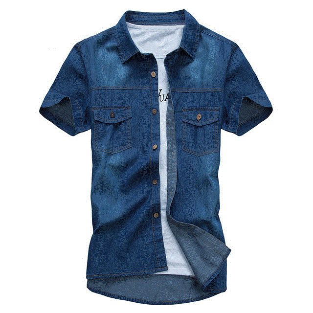 2021 High quality Summer Men Cotton Denim Shirt Big Size Lapel Thin Short Sleeve Shirt Men Casual Slim Fit Jean Shirts