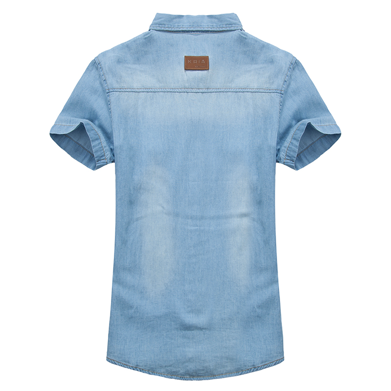 2021 High quality Summer Men Cotton Denim Shirt Big Size Lapel Thin Short Sleeve Shirt Men Casual Slim Fit Jean Shirts