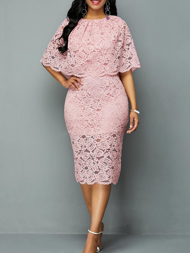 2021 High quality Hot sale Women Summer Autumn Dress Elegant Lace hollow O neck Evening Party Dresses Plus size